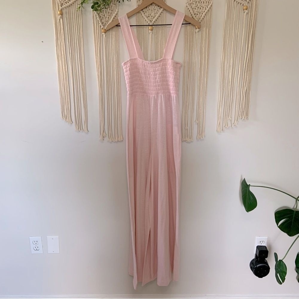 FREE PEOPLE FP Beach Homecoming Wide Leg Smocked Romper Jumpsuit Blush Pink XS - Picture 2 of 13